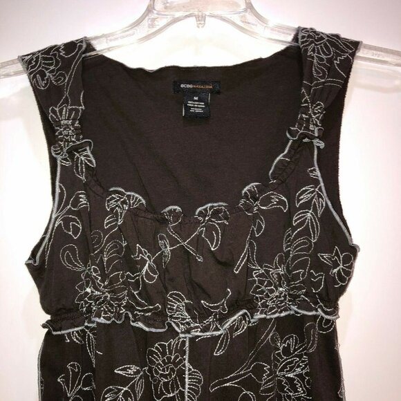 BCBGMAXAZRIA Medium Brown Floral Embroidered Top Babydoll Shirt Blouse Y2K - Picture 4 of 8